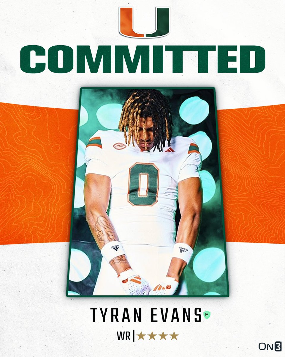 BREAKING: Miami Hurricanes add top-200 WR Tyran Evans for 4th 2026 commitment of week - on3.com/teams/miami-hu…