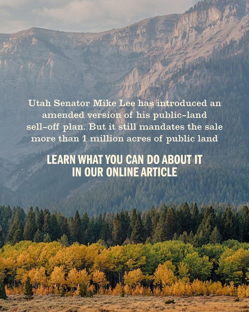 Utah Senator Mike Lee has introduced an amended version of his public-land sell-off plan, still pushing to sell over 1 million acres of public land. The fight isn’t over—here’s what you can do to stop it.

Read more and take action - fieldandstream.com/stories/conser… 🚨

#PublicLands