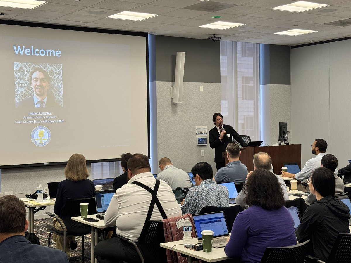 cookcountysao's tweet image. ASA Eugene Goroshko from our Financial Crimes Unit/Cyber Specialist Team spoke at the AI Hackathon for Public Sector. The event, co-hosted by Microsoft & the Prosecutors’ Center for Excellence, offered training on the ethical use of AI in legal research and case management.