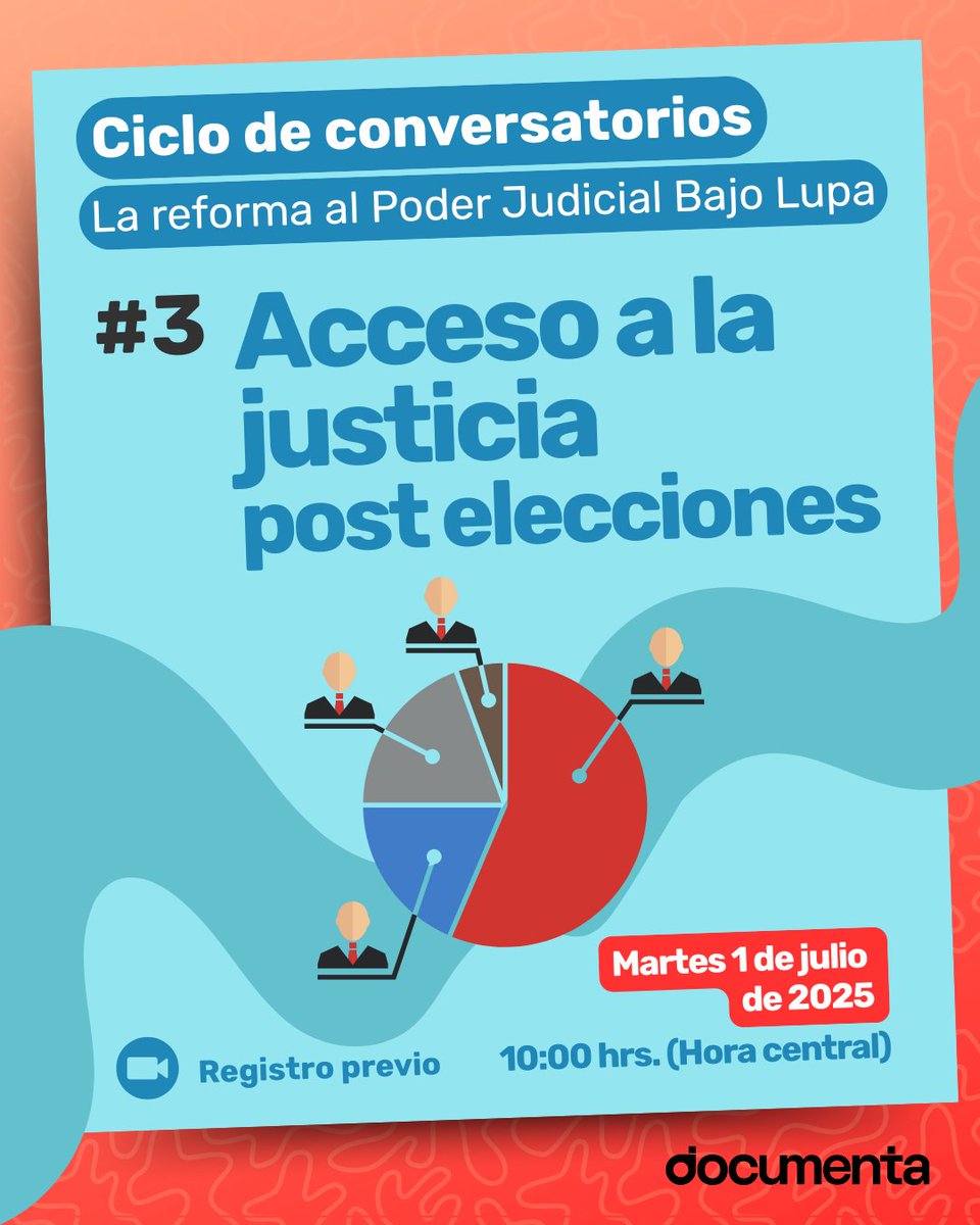 ¿Quieres saber cómo podría cambiar el acceso a la justicia en nuestro país después de la elección de juezas y jueces de junio? ¡Descúbrelo con este conversatorio!

🗓️ Martes 1 de julio
⏰ A las 10:00 hrs (CDMX)

Registro previo aquí bit.ly/44bdT4t