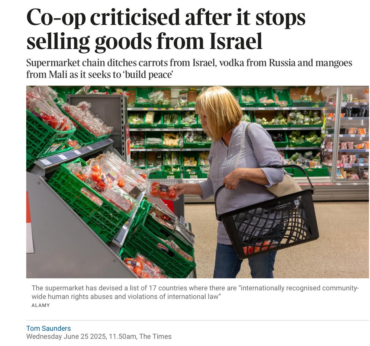 paullewismoney's tweet photo. Co-op bans goods from 17 countries including Israel, Russia, and Iran https://t.co/O7PC33xagW for human rights abuses and violations of international law https://t.co/sBCMa0vrHP