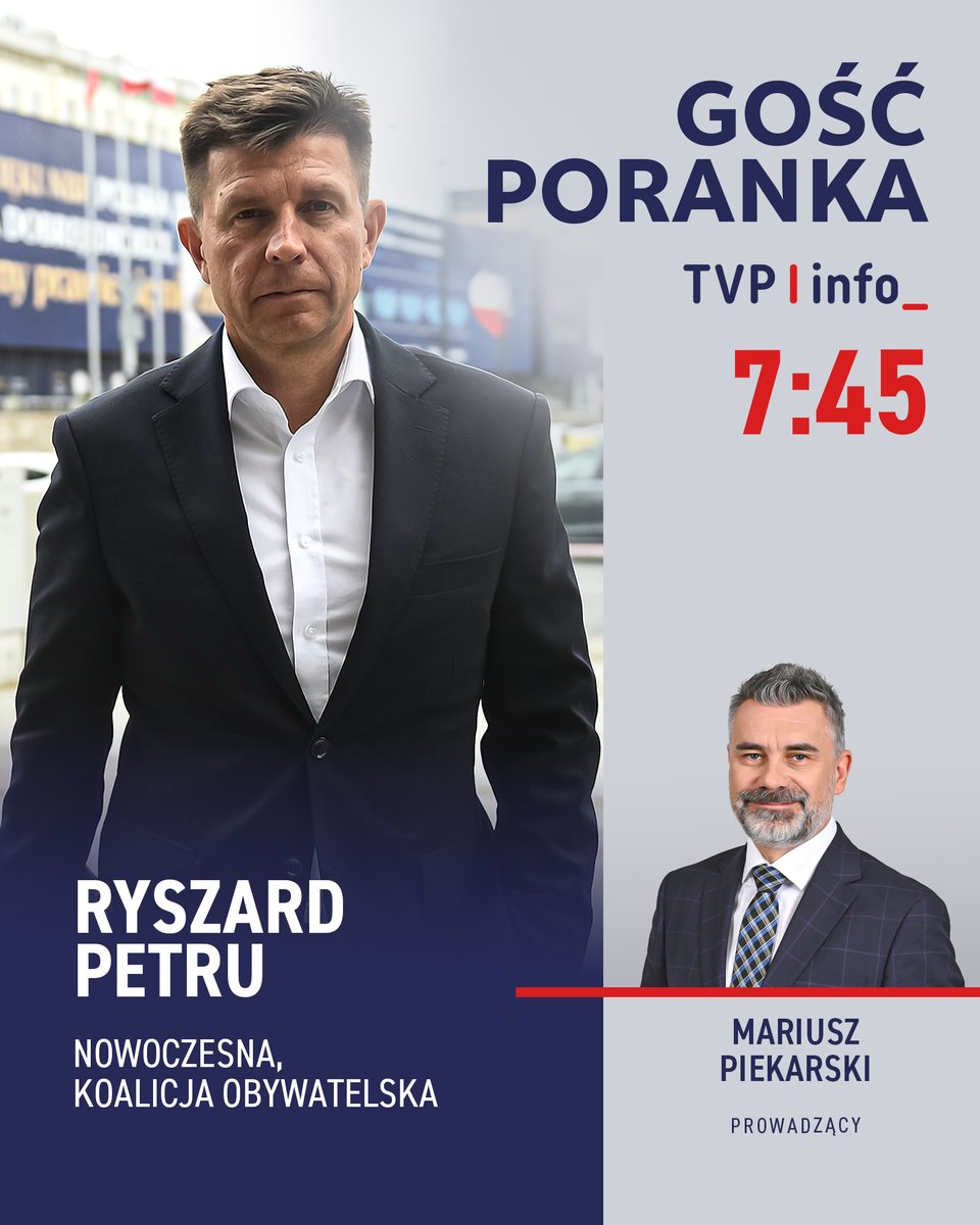 tvp.info 🇵🇱 (@tvp_info) on Twitter photo "𝐆𝐨𝐬́𝐜́ 𝐩𝐨𝐫𝐚𝐧𝐤𝐚" w TVP Info 📺
⏰ 7:45 – <a href="/RyszardPetru/">Ryszard Petru</a>
🔵 Oglądaj online 👉 tvp.info/ogladaj-na-zywo lub w aplikacji mobilnej 📲 "𝐆𝐨𝐬́𝐜́ 𝐩𝐨𝐫𝐚𝐧𝐤𝐚" w TVP Info 📺
⏰ 7:45 – <a href="/RyszardPetru/">Ryszard Petru</a>
🔵 Oglądaj online 👉 tvp.info/ogladaj-na-zywo lub w aplikacji mobilnej 📲
