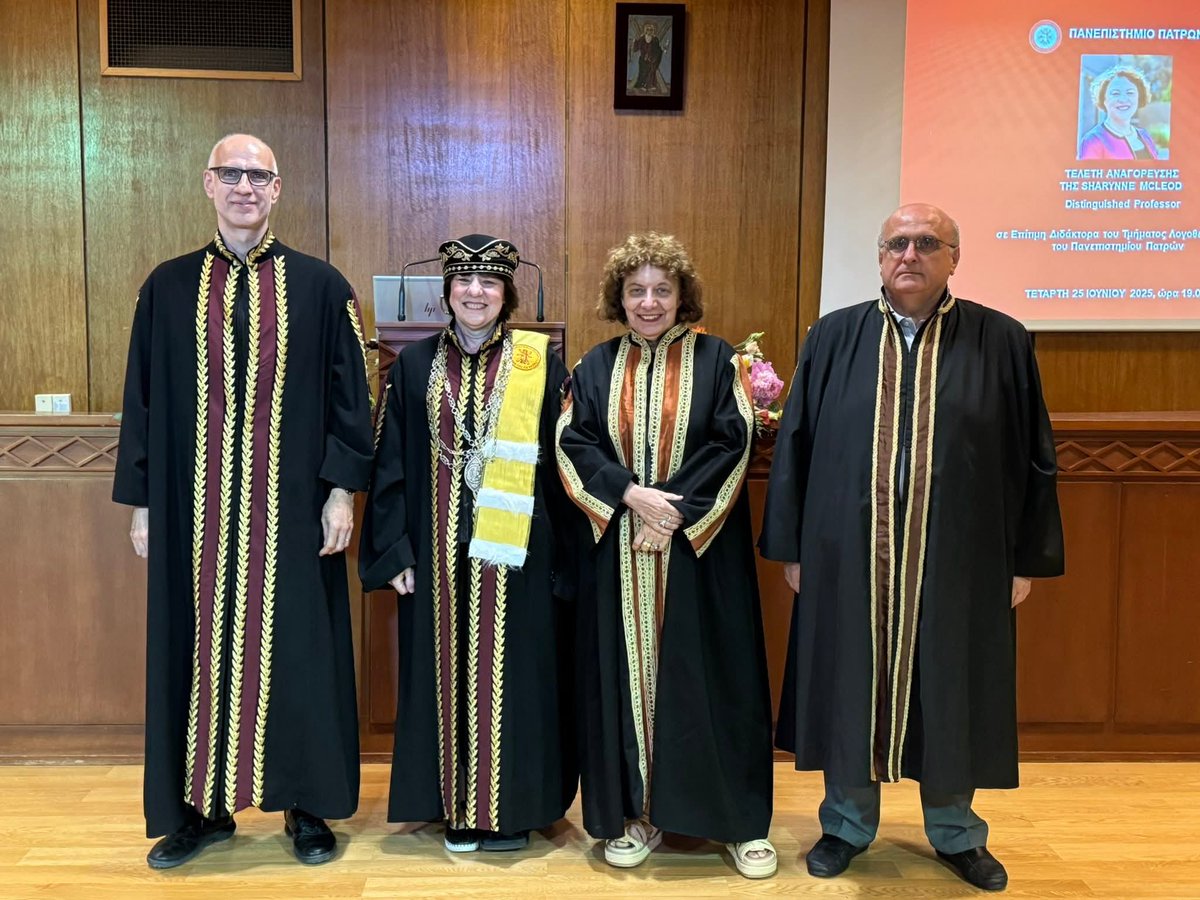 Στιγμιότυπα από την αποψινή Τελετή Αναγόρευσης της Sharynne McLeod Distinguished Professor του Τμήματος Λογοθεραπείας. 

📍Αναλυτικές πληροφορίες μπορείτε να εντοπίσετε στον παρακάτω σύνδεσμο: upatras.gr/25-6-2025-tele… 

#universityofpatras #upatras #up #news #pressoffice #social