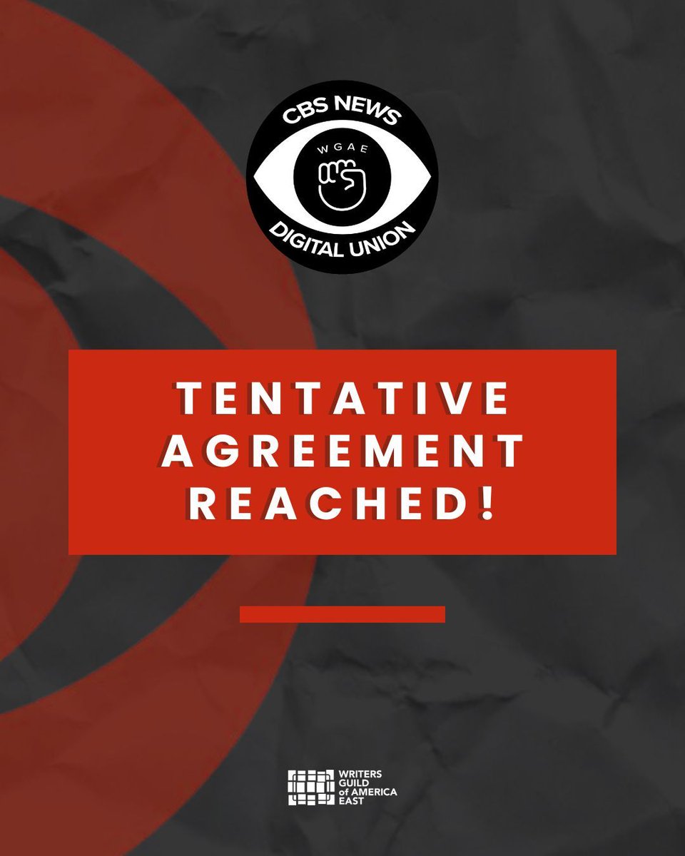 We’re thrilled to share our members at CBSNews.com have reached a tentative agreement on a new three-year collective bargaining agreement! Stay tuned for more details following ratification 🎉