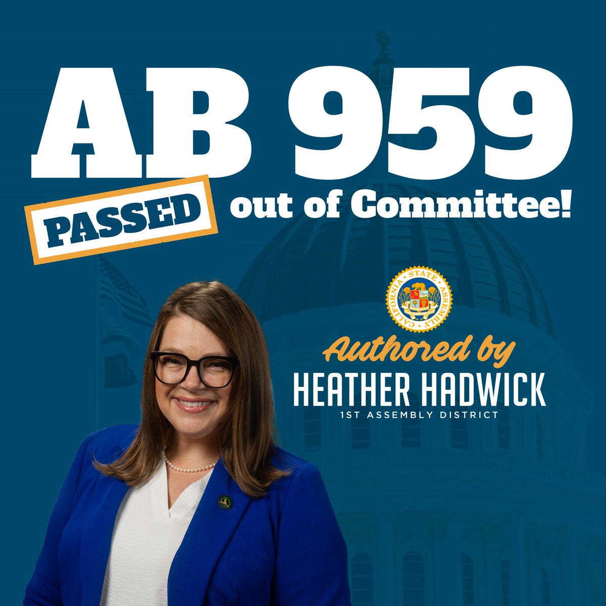 hhadwickAD1's tweet photo. 🥳 AB 959 just passed the Senate Education Committee with bipartisan support!
We are one step closer to opening up more internship pathways for future school administrators. 🎓
#caleg #AD01 https://t.co/k7vsK5vhjQ