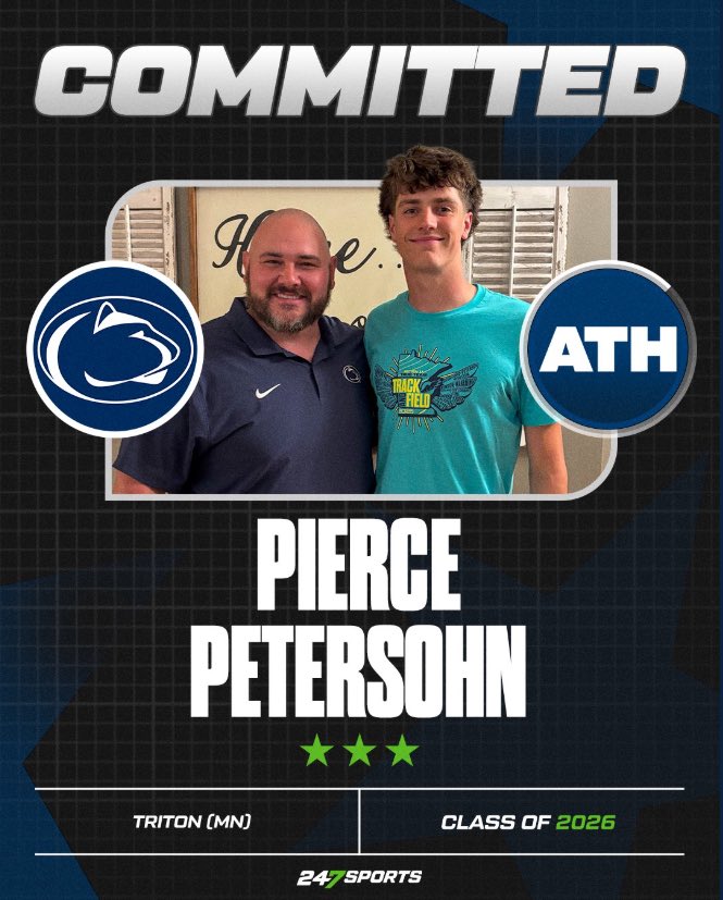 Penn State gets a commitment from TE Pierce Petersohn.

A HS QB listed as an ATH but has the well-rounded athleticism to move to TE. 

Says the fit and how PSU uses the TE were big reasons he chose them. In-state Minnesota was the other finalist.

247sports.com/college/penn-s…