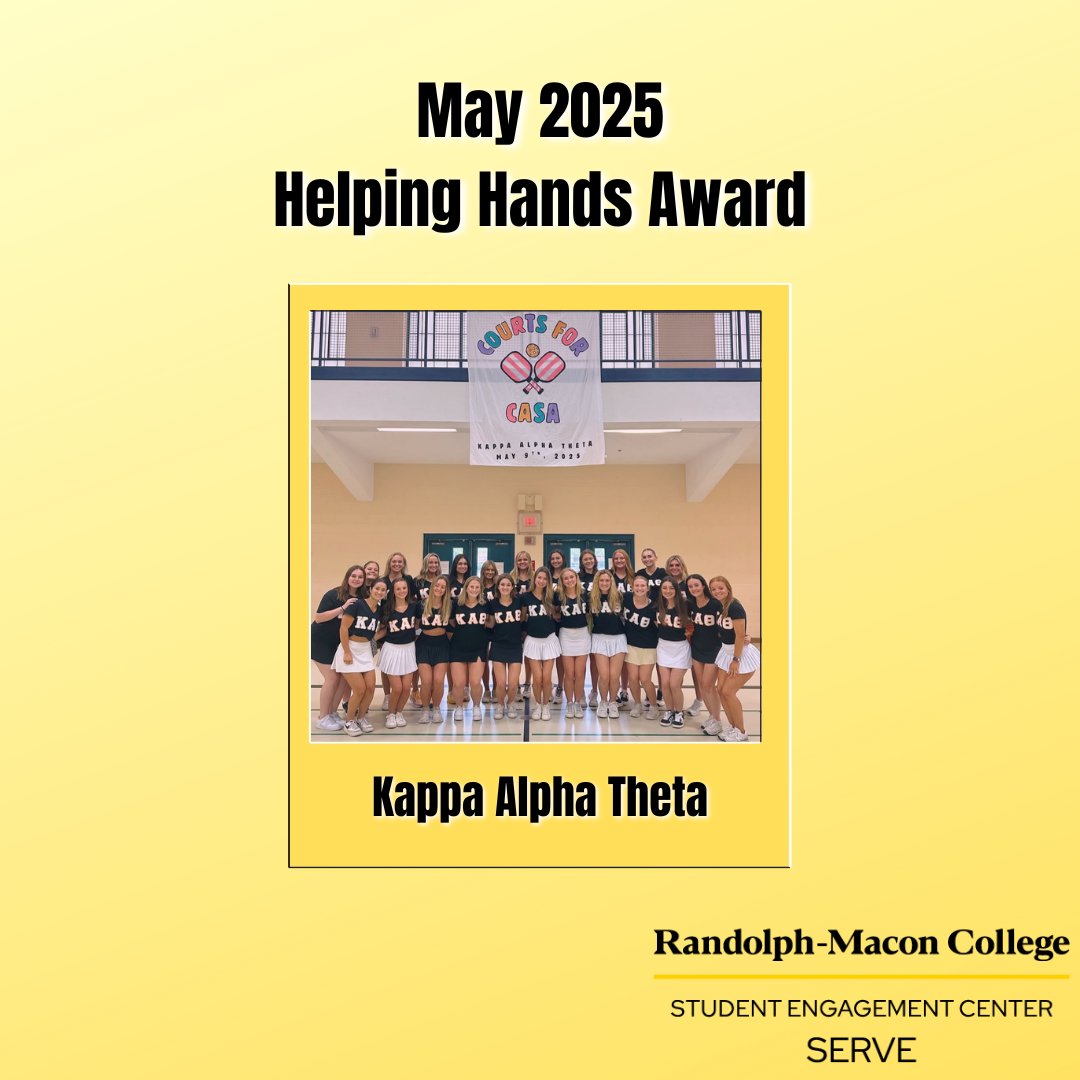 Congratulations to Kappa Alpha Theta for winning the SERVE Helping Hands Award for May 2025!