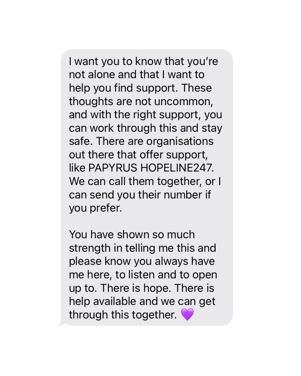 It can be incredibly hard knowing what to say to a loved one who may be experiencing suicidal thoughts.

The important thing is to let them know that you have heard what they are saying. Reassure them that you're by their side and you can help them find support. 💜