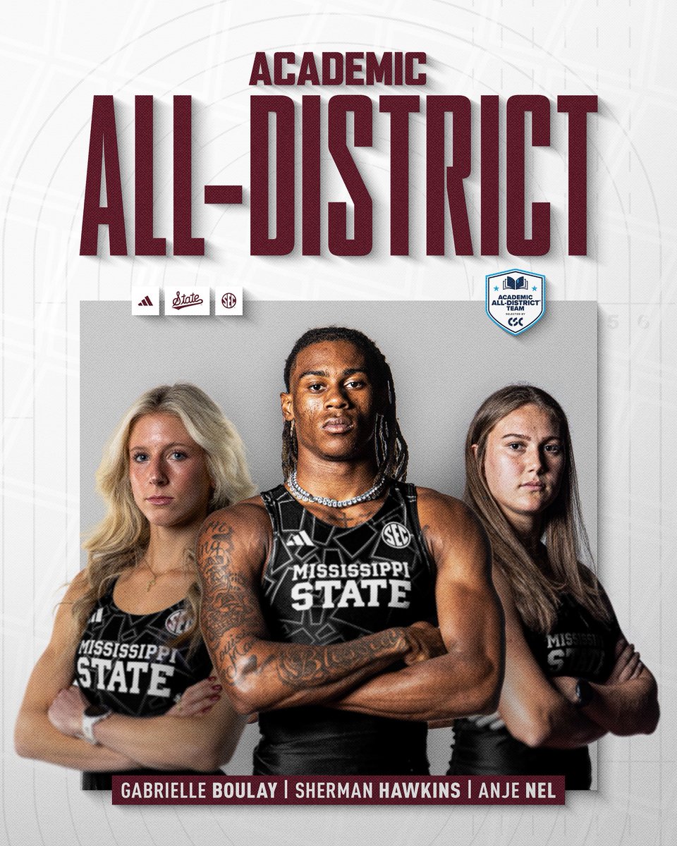 HailStateTF's tweet image. Congratulations to Gabrielle, Sherman and Anje for being named to the CSC Academic All-District Team‼️
#HailState🐶