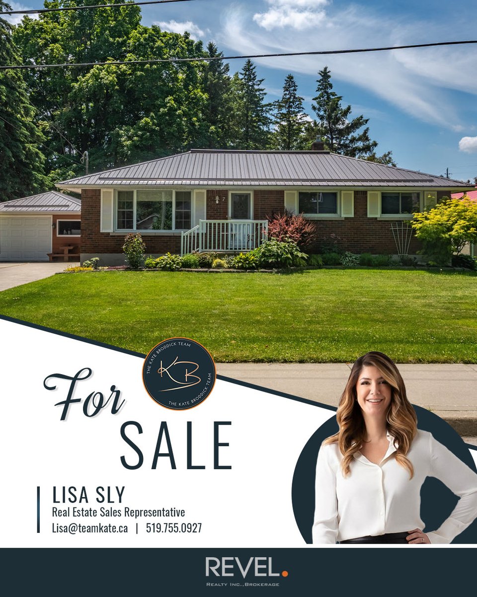 TeamKateAgents's tweet image. #ForSale! 7 Balsam Street, #Innerkip features 2 bedrooms plus den, 2 full baths, a partially finished basement, a detached garage, and a beautiful outdoor space on 0.35 acre lot. Listed for $599,900. #RealEstate

Revel Realty Inc. - The Kate Broddick Team
Lisa Sly - Sales Rep