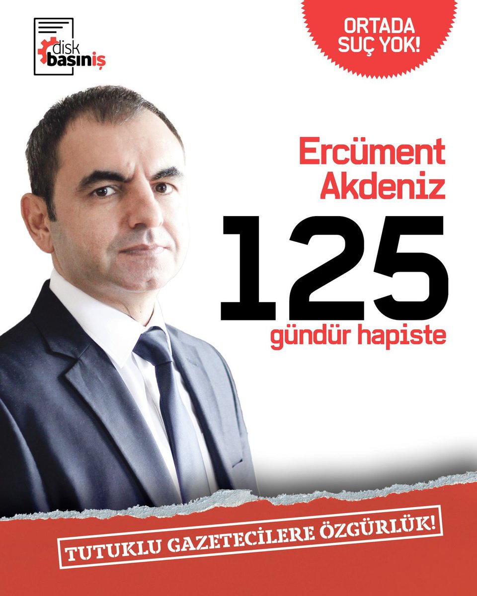 Gazeteci Ercüment Akdeniz tam 1️⃣2️⃣5️⃣ gündür tutuklu!

❗️Tutuklu yargılanması için yeterli delil yok!

❗️Kaçma şüphesi yok!

Meslektaşımızı derhâl serbest bırakın!