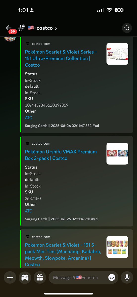 Costco loaded up some amazing products last night. Make sure you don’t miss them when they drop… 

Join here - discord.gg/surgingcards