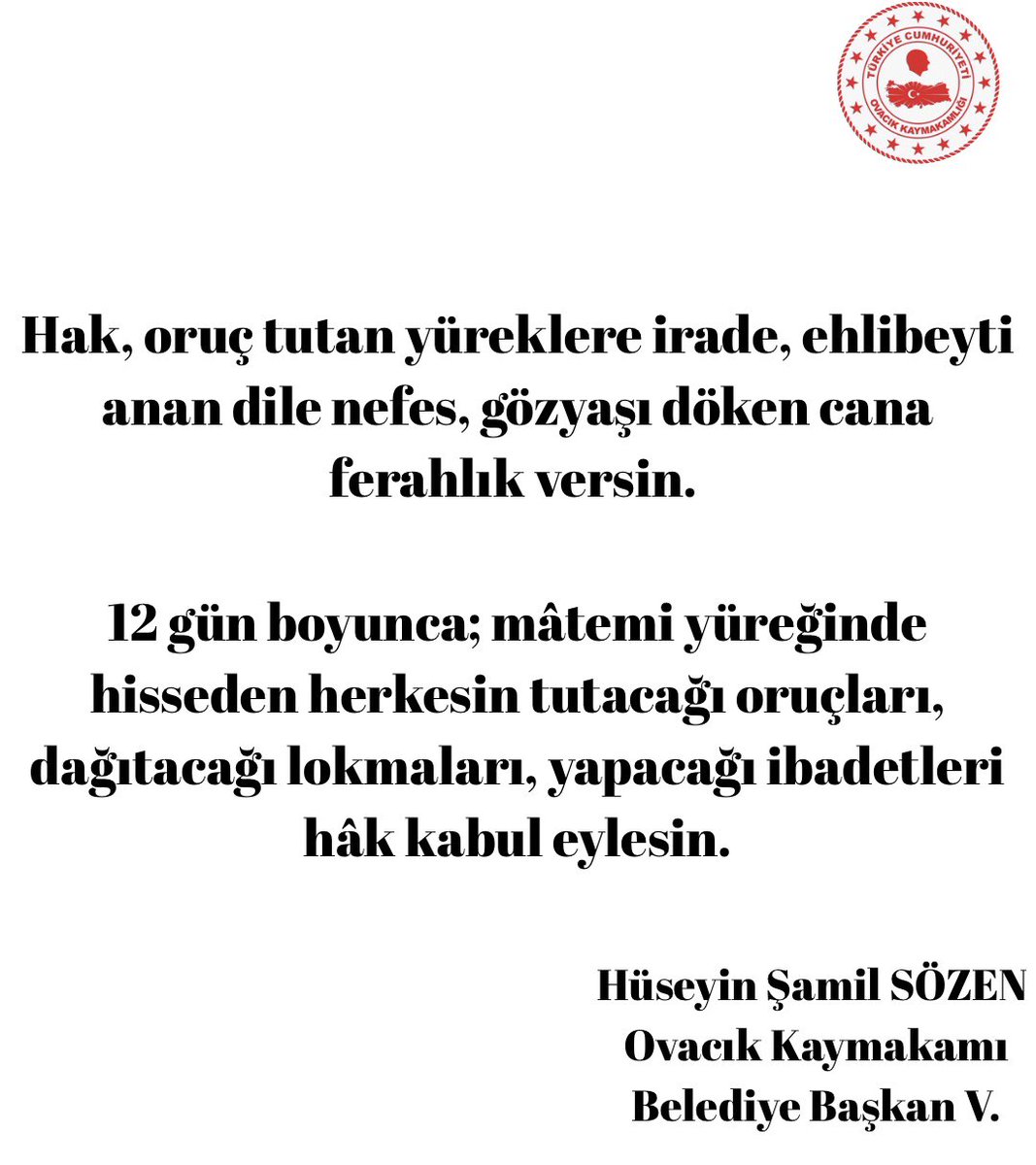 Sayın Kaymakamımız Hüseyin Şamil SÖZEN'in Muharrem Ayı ( 12 İmamlar ) Mesajı 👇