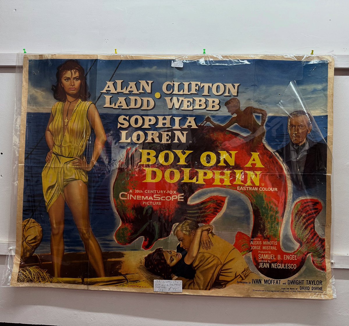 astraantiques's tweet photo. The photo does this no justice,the rich colours of this original poster of this 1957 Boy On A Dolphin film poster from unit 109 is amazing. 
Back open tomorrow 10-5pm
#filmposter #boyonadolphin #sophialoren #alanladd #cliftonwebb #oldmovieposter #films #oldfilms #50sfilmposter https://t.co/fiYgpr6UY8