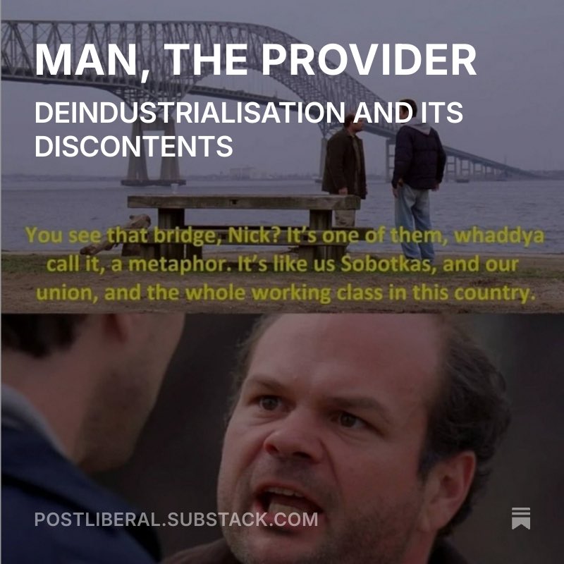 post_liberal's tweet image. New blog in which I try to knit together the topics of regional inequality, post-industrialisation, modern masculinity and right-wing populism into a coherent singular narrative to explain the decline of provincial England from whence I came (link in reply to this tweet)