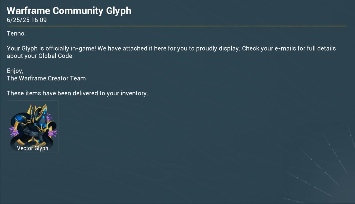 Tenno, I am pleased to announce that my logo (beautifully created by <a href="/theSilent_Hero/">Link (Comms open)</a>), has now officially become a Warframe Content Creator in-game Glyph, alongside the new Isleweaver update! 

I want to thank my friends <a href="/PlayWarframe/">WARFRAME</a> for making this happen. I cannot find the