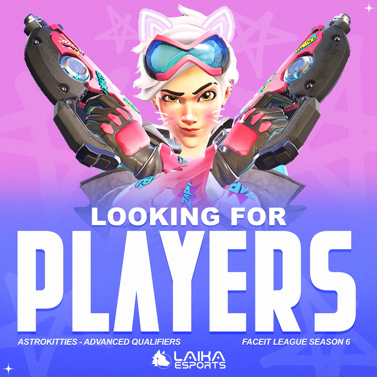 📢 Laika Esports is LFP for FACEIT League S6! 📢

AstroKitties - (Advanced Division Qualifiers)

★ General Manager
✧ Tank (Sub/Alternate)
✧ Flex Support (Main Roster)

Interested in trialing? ✨
DM on discord: @/kero_ow OR @/corrval.

<a href="/LFTOW2/">LFTOW2</a>