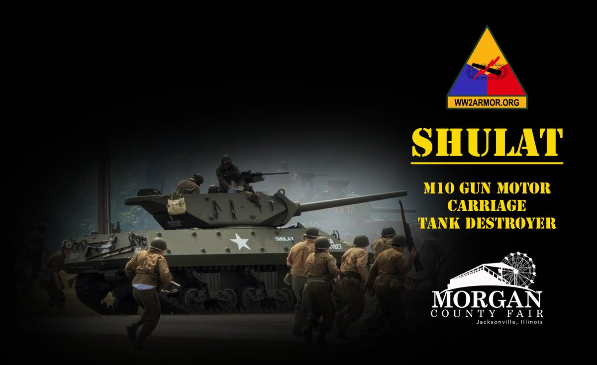 ww2armor's tweet photo. Now hear this!  Today we highlight another authentic and fully operational World War II armored fighting vehicle that will be attending next month's Morgan County Fair 'Salute the Troops' event in Jacksonville, IL July 8 - 9, 2025!

Today, we are thrilled to announce SHULAT, our M10 Gun Motor Carriage (GMC), will be making the trip to Illinois next month and will be crewed by WW2 Armor's Baker crew!  SHULAT (,שולט "dominator" in Hebrew) is a U.S. WWII M10 Gun Motor Carriage tank destroyer that was acquired in mid-2021. SHULAT is believed to have seen duty with the U.S. Army through the end of WWII.

After the war, it was in France and may have served in the French Army. SHULAT was then acquired by the Israeli Army and modified as to be similar to the conversion of the Sherman M50 program.  SHULAT is one 4,993 M10s of the 2 different variations that were completed by January 1944. In tracing the serial number, 1223, this vehicle was built in February 1943 by Fisher Body division of General Motors at the Fisher Tank Arsenal in Grand Blanc, Michigan for the US Army. The chassis uses the M4A2 base with a 3-inch (76.2mm) gun in a turret that can be rotated 360 degrees. It is powered by two GM 6046 diesel engines.

Built as an expedient solution to the rising threat of German armor for the fledgling US Tank Destroyer Force, the M10 GMC was built upon the reliable M4 chassis and fitted with a 3-inch gun. It sported twin diesel engines in the base variant, an open turret for weight savings and vision, and a formidable main gun by 1942 standards. This design first was pressed into service in North Africa where it acquitted itself well against the more veteran panzer divisions. Beginning in North Africa and during the Italian and ETO campaigns it was also used to great effect in both direct and indirect fire against a variety of targets.

While the M18 GMC and M36 GMC were designed to supplant it, the design soldiered on throughout the war. The M10 GMC was the first American GMC employed by the U.S. Army’s Tank Destroyer Forces to land in France on D-Day June 6, 1944.

The 899th Tank Destroyer Battalion with its M10 GMCs landed with wave 25 on UTAH beach. During the invasion of France and later fighting against heavy German armor in the Fall and Winter of 1944, it proved capable of defeating even the vaunted Tiger II's formidable armor along with Panthers. We'll note that the later 76mm gun was ballistically identical to the 3-inch gun, although the shell casings were very different, period ballistics charts note them interchangeably.  If you are interested in reading our research article published in July 2021 on the unique history of our M10 GMC we invite you to read it at this URL:

https://t.co/i6mROVRgng

That is all.