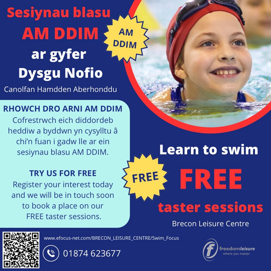 Rhowch gynnig ar ein hysgol nofio am ddim. Cofrestrwch eich diddordeb heddiw.

Try our swim school for free. Register your interest today. 

efocus-net.com/BRECON_LEISURE…