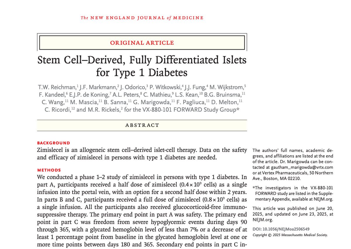 Pitt Surgery (@pittsurgery) on Twitter photo Exciting news! We are part of a groundbreaking study using #isletstemcells to treat #Type1Diabetes. This study builds on preclinical success of turning #stemcells into #insulin-producing cells to reverse #diabetes. #DiabetesCure #diabetesmellitus  
<a href="/NEJM/">NEJM</a> <a href="/UPMCnews/">UPMC</a> <a href="/PittResearch/">PittResearch</a> Exciting news! We are part of a groundbreaking study using #isletstemcells to treat #Type1Diabetes. This study builds on preclinical success of turning #stemcells into #insulin-producing cells to reverse #diabetes. #DiabetesCure #diabetesmellitus  
<a href="/NEJM/">NEJM</a> <a href="/UPMCnews/">UPMC</a> <a href="/PittResearch/">PittResearch</a>