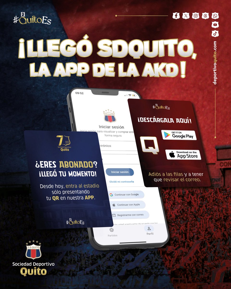 SDQuito_Oficial's tweet photo. Les presentamos SDQuito 📱 la app de la AKD! 😎
Todos la pueden descargar ⬇️ pero en SU FASE 1️⃣ SÓLO NUESTROS ABONADOS pueden gestionar sus entradas 🎟️ y entrar al estadio 🏟️ mostrándolas en sus teléfonos. Bájala ya 👉 https://t.co/SQzok9UBNM
#ElQuitoEs evolución 💙❤️ https://t.co/ZPmXO7NPRx