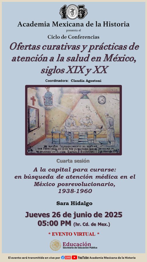 División de Historia (@cidehistoria) on Twitter photo La Dra. <a href="/Sarahidalgo/">Sara Hidalgo</a> imparte la conferencia "A la capital para curarse: en búsqueda de atención médica en el México posrevolucionario."
📅26 de junio a las 17:00
🎥youtube.com/@academiamexic… La Dra. <a href="/Sarahidalgo/">Sara Hidalgo</a> imparte la conferencia "A la capital para curarse: en búsqueda de atención médica en el México posrevolucionario."
📅26 de junio a las 17:00
🎥youtube.com/@academiamexic…