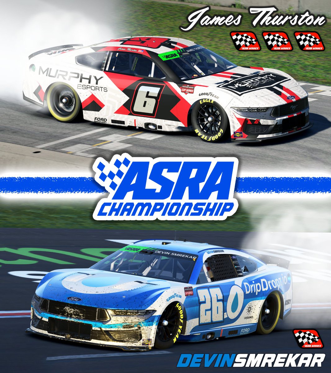 Murphy_eSports's tweet image. Both @James_Thurston_ and @DSmrekar26 will represent @Murphy_eSports in the @ASRAiRacing ๐๐ฎ๐ฉ ๐๐๐ซ๐ข๐๐ฌ Season 8๏ธโฃ Championship 4!