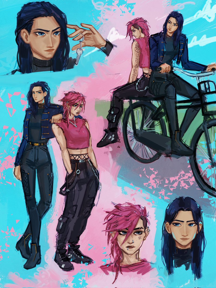 RoosDrawsThings's tweet image. Here's some caitvi stuff. Not very refined but I won't be finishing this beyond what I've got right now. So, enjoy! 💙🩷
(Why did I think drawing a bike was a good idea?)