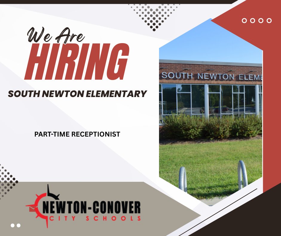 We're hiring. South Newton Elementary is looking for a Part-Time Receptionist. 

For more information and to apply: newtonconover.schoolspring.com/?jobid=5255940