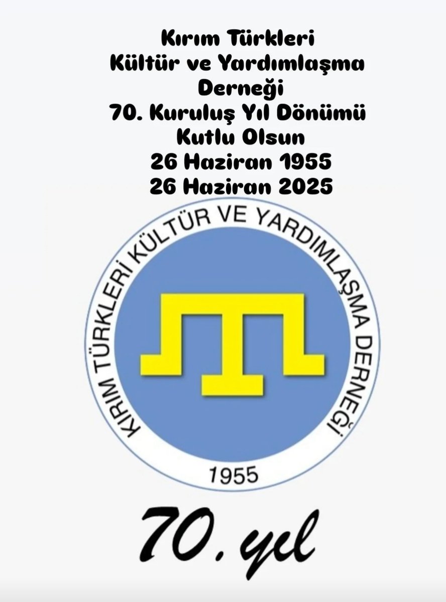 Tuncer Kalkay (@trkalkay) on Twitter photo <a href="/kirimdernegi/">Kırım Derneği Crimean Association</a>’nin
70. Kuruluş
Yıl Dönümü
Kutlu Olsun
26 Haziran 1955
26 Haziran 2025 <a href="/kirimdernegi/">Kırım Derneği Crimean Association</a>’nin
70. Kuruluş
Yıl Dönümü
Kutlu Olsun
26 Haziran 1955
26 Haziran 2025