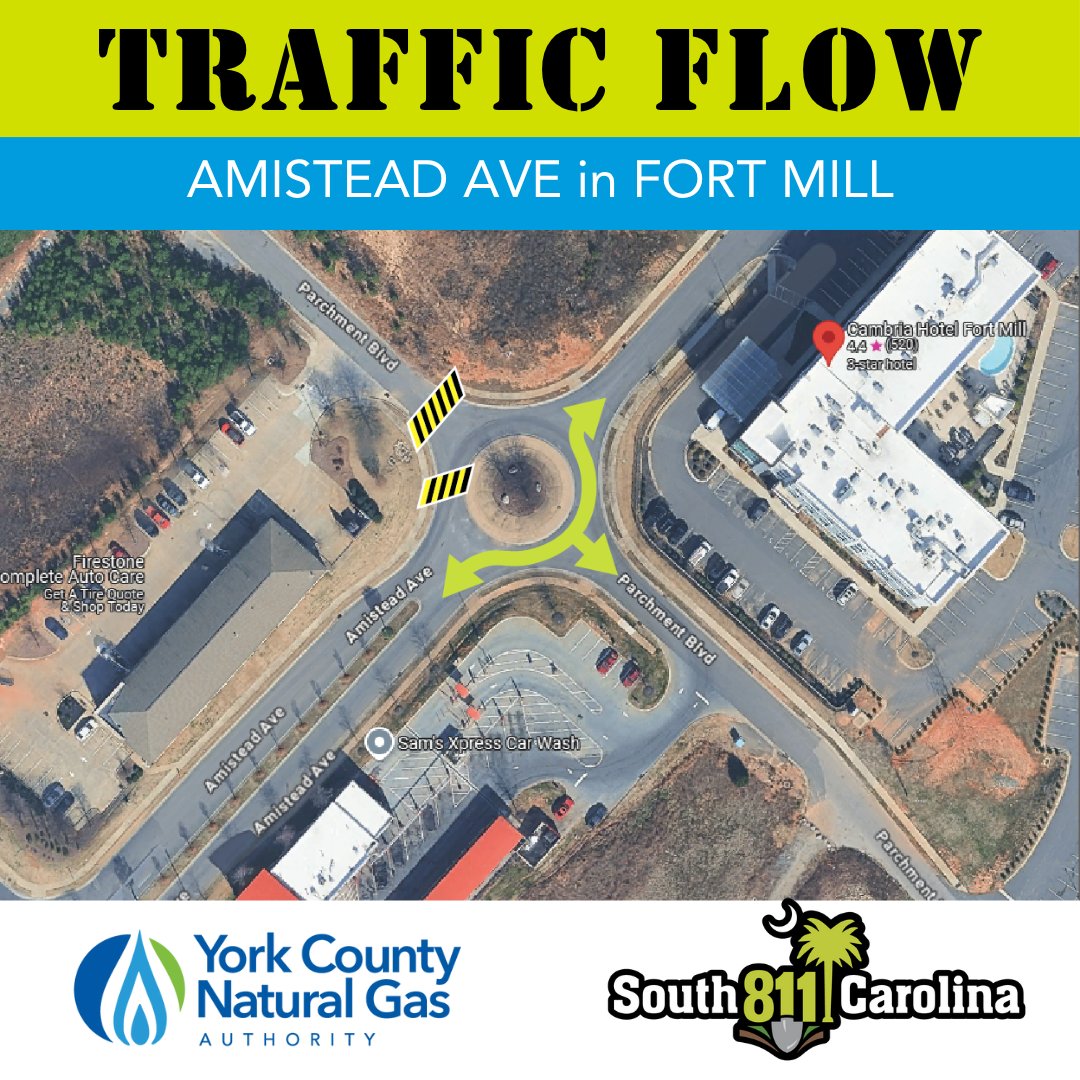 🚧UPDATE 4:19PM🚧 The damaged area of the gas line has been secured &amp; requires extensive repair work. The traffic circle on Amistead &amp; Parchment will have an updated traffic flow as crews work to safely repair the isolated area. Thank you for your patience! #sc811