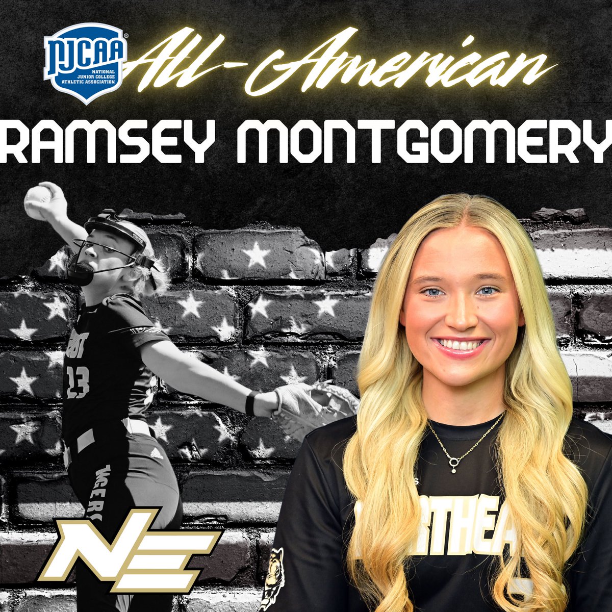 Northeast Tigers (@nemcctigers) on Twitter photo SB | <a href="/nemccsoftball/">NEMCCSOFTBALL</a> pitcher Ramsey Montgomery is a <a href="/NJCAA/">NJCAA</a> All-American!
๐๐ ๐ฝ๐ฑ๐ฎ ๐๐พ๐ถ๐ซ๐ฎ๐ป๐ผ
๐ Program record 232 strikeouts
๐ 25-2 win-loss record with 3 saves
๐ Part of two no-hitters & 15 shutouts
๐ Also a <a href="/NFCAorg/">National Fastpitch Coaches Association</a> All-American
๐ฏ #TigerTown SB | <a href="/nemccsoftball/">NEMCCSOFTBALL</a> pitcher Ramsey Montgomery is a <a href="/NJCAA/">NJCAA</a> All-American!
๐๐ ๐ฝ๐ฑ๐ฎ ๐๐พ๐ถ๐ซ๐ฎ๐ป๐ผ
๐ Program record 232 strikeouts
๐ 25-2 win-loss record with 3 saves
๐ Part of two no-hitters & 15 shutouts
๐ Also a <a href="/NFCAorg/">National Fastpitch Coaches Association</a> All-American
๐ฏ #TigerTown