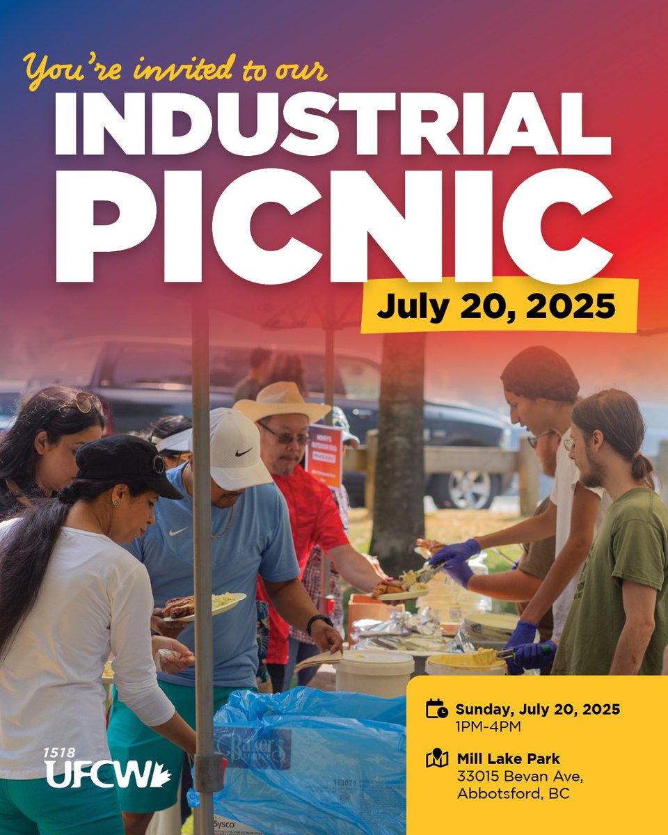 UFCW_1518's tweet image. Join us at the annual UFCW 1518 Industrial Picnic in Abbotsford on Sunday, July 20th! This social event is for anyone working in food processing. Friends and family are very welcome to join us for free food, drink and fun. ☀️
Register here:
ufcw1518.typeform.com/Picnic2025