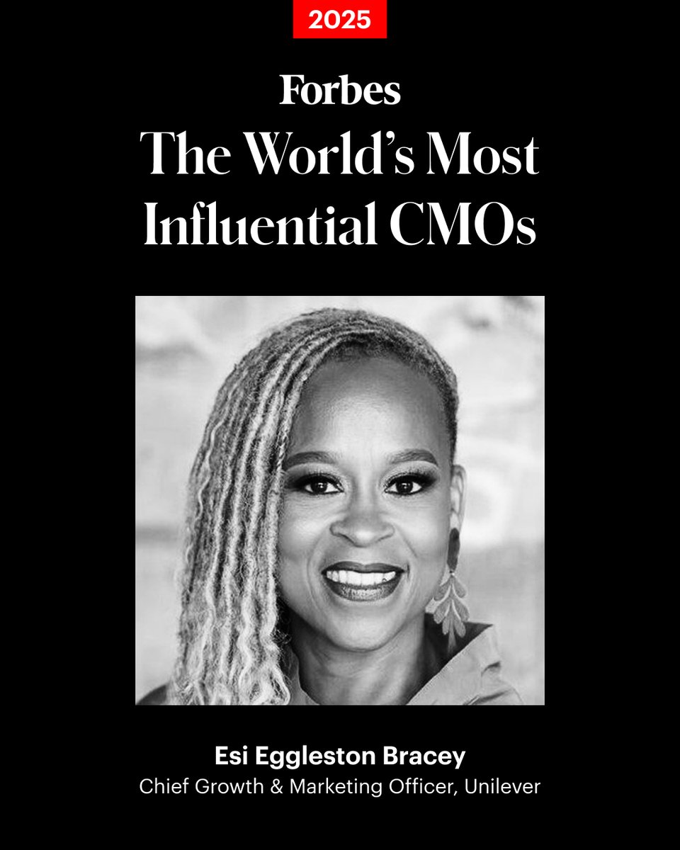 Forbes's tweet photo. Eggleston Bracey oversees marketing for a global portfolio of more than 400 brands—including icons like Dove, Hellmann’s, and Magnum—for the world’s fourth-largest fast-moving consumer goods company. https://t.co/vu41GLXXON (Photo: Unilever) #ForbesCMO https://t.co/kqLjLbPOcE