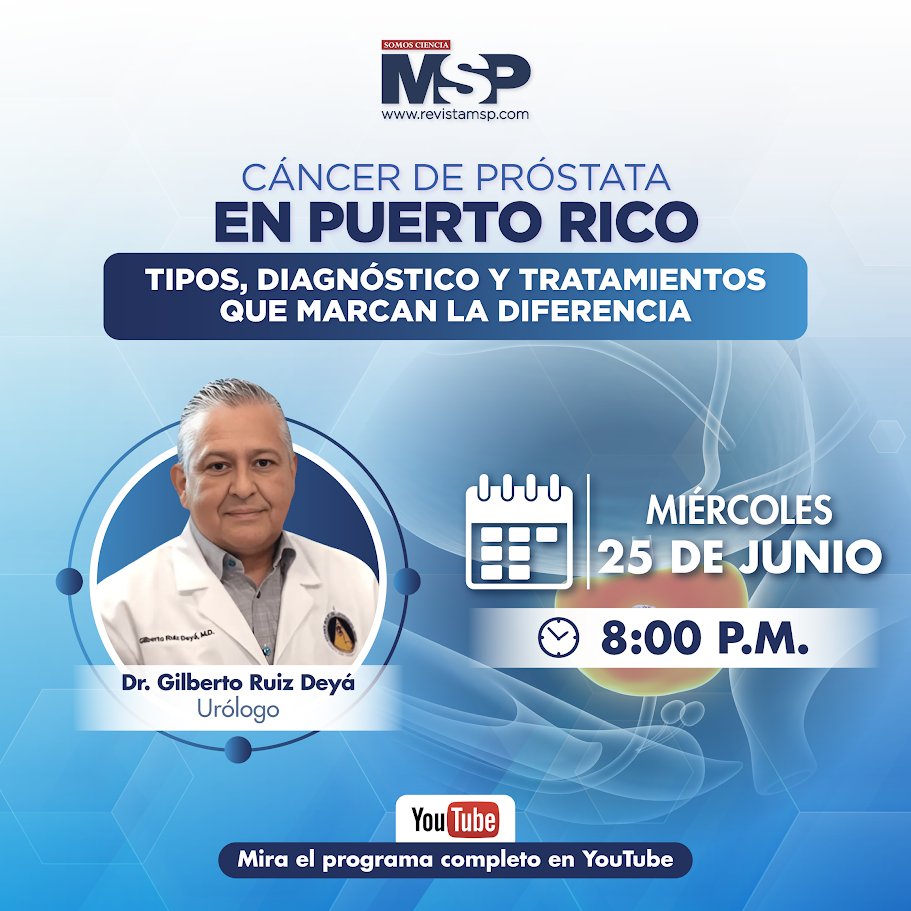 #MSPUrología ⚕️¿Cuáles son los distintos tipos de cáncer de próstata y cómo se manifiestan? ¡Esta noche! Conéctate con el Dr. Gilberto Ruiz Deyá y conoce las características, signos y alternativas de manejo de cada uno. ¡No te lo pierdas!

⏰8 PM