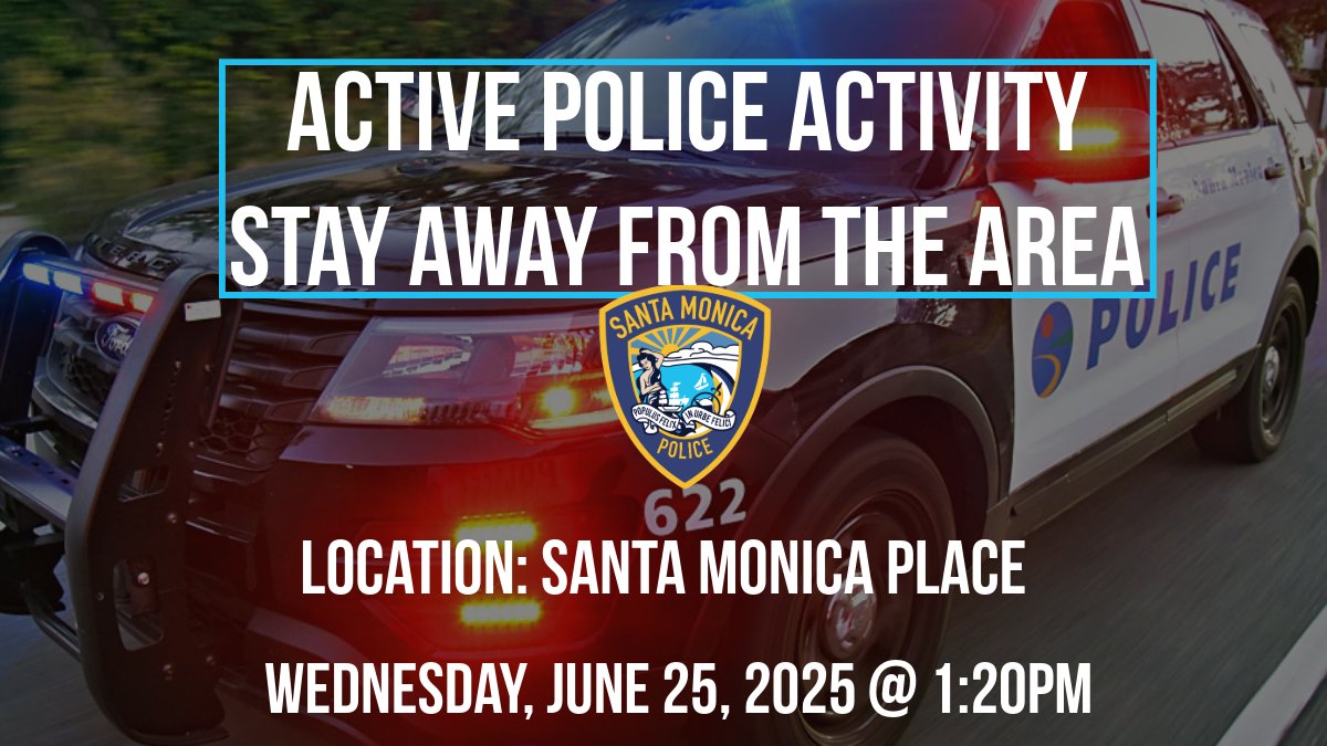 Active Police Incident: Please avoid the area near Santa Monica Place. Officers are responding to an active situation. 

Updates and additional information will be provided once available. Thank you for your patience and cooperation.