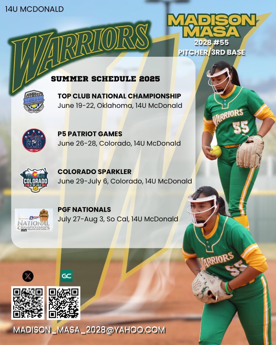 Madison Masa (@madisonmasa2028) on Twitter photo OKC ✅ Next Colorado!! Here are my following dates for these upcoming tournaments. Summer is off to a good start! <a href="/TopPreps/">SPORTS NEWS, VIDEOS, GRAPHICS, EXPOSURE & MORE</a> <a href="/sbsportsnetwork/">SB Sports Network</a> <a href="/CoastRecruitsSB/">Coast Recruits 🥎</a> <a href="/SBRRetweets/">Softball Recruiting Reposts</a> <a href="/BeThatPlayer1/">Be That Player</a> <a href="/FGS_softball/">FLATGROUND Softball</a> <a href="/SoftballRecruit/">Softball Recruit 🥎</a> <a href="/DirectRecruits/">Direct Recruits</a> <a href="/IHartFastpitch/">I❤️Fastpitch</a> <a href="/SoftballClips/">Softball Clips</a> <a href="/SoftballHome/">Softball Home</a> OKC ✅ Next Colorado!! Here are my following dates for these upcoming tournaments. Summer is off to a good start! <a href="/TopPreps/">SPORTS NEWS, VIDEOS, GRAPHICS, EXPOSURE & MORE</a> <a href="/sbsportsnetwork/">SB Sports Network</a> <a href="/CoastRecruitsSB/">Coast Recruits 🥎</a> <a href="/SBRRetweets/">Softball Recruiting Reposts</a> <a href="/BeThatPlayer1/">Be That Player</a> <a href="/FGS_softball/">FLATGROUND Softball</a> <a href="/SoftballRecruit/">Softball Recruit 🥎</a> <a href="/DirectRecruits/">Direct Recruits</a> <a href="/IHartFastpitch/">I❤️Fastpitch</a> <a href="/SoftballClips/">Softball Clips</a> <a href="/SoftballHome/">Softball Home</a>