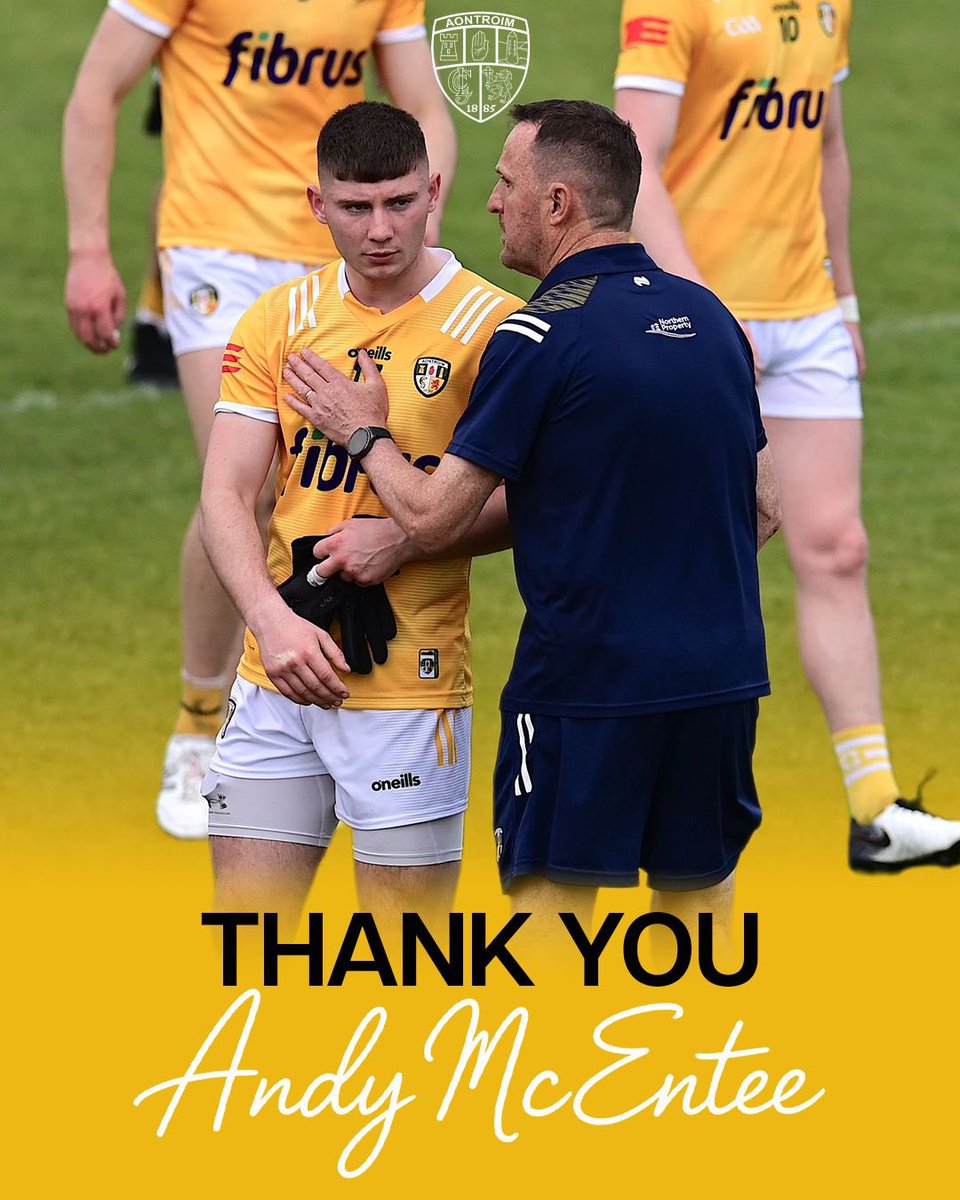 After three years in charge Andy McEntee's tenure as Antrim Senior Football Manager has come to an end.

We wish you and your family the best of wishes for the future. You will always be welcome in the Saffron County. 

Thank you Andy 💛🤍

👉 antrim.gaa.ie/news/thank-you…