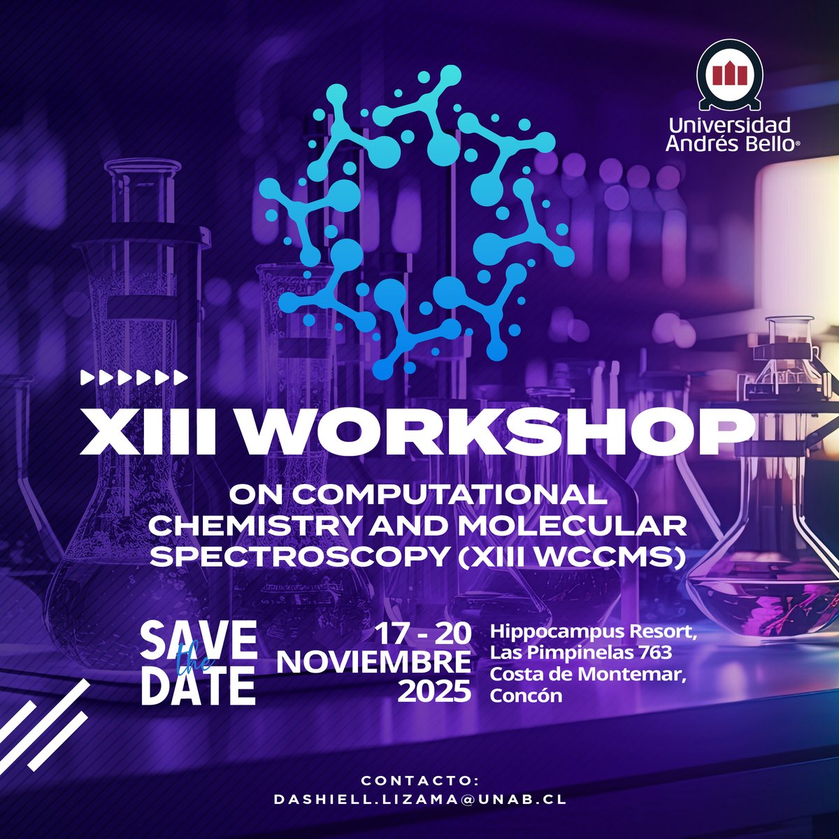 The XIII Workshop on Computational Chemistry and Molecular Spectroscopy (WCCMS) is coming soon!

17-20 November

Stay tuned for abstract deadlines, keynote announcements, and registration info.
#WCCMS2025 #CompChem #MolecularSpectroscopy #QuantumChemistry