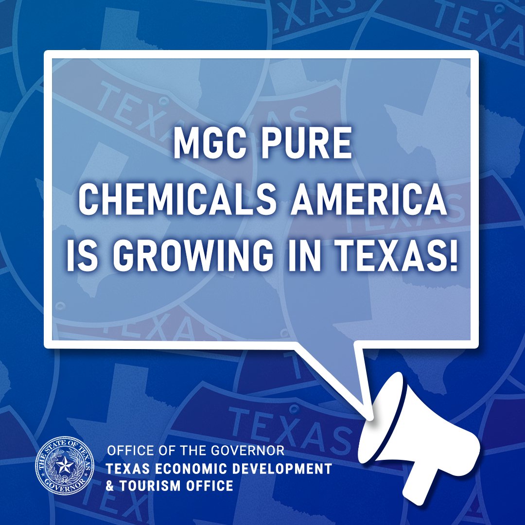 TexasEconDev's tweet image. Texas’ #semiconductor industry supply chain continues to grow! MGC Pure Chemicals America, Inc. will expand production operations in Killeen, investing more than $150 million. More here: tinyurl.com/35vamsna