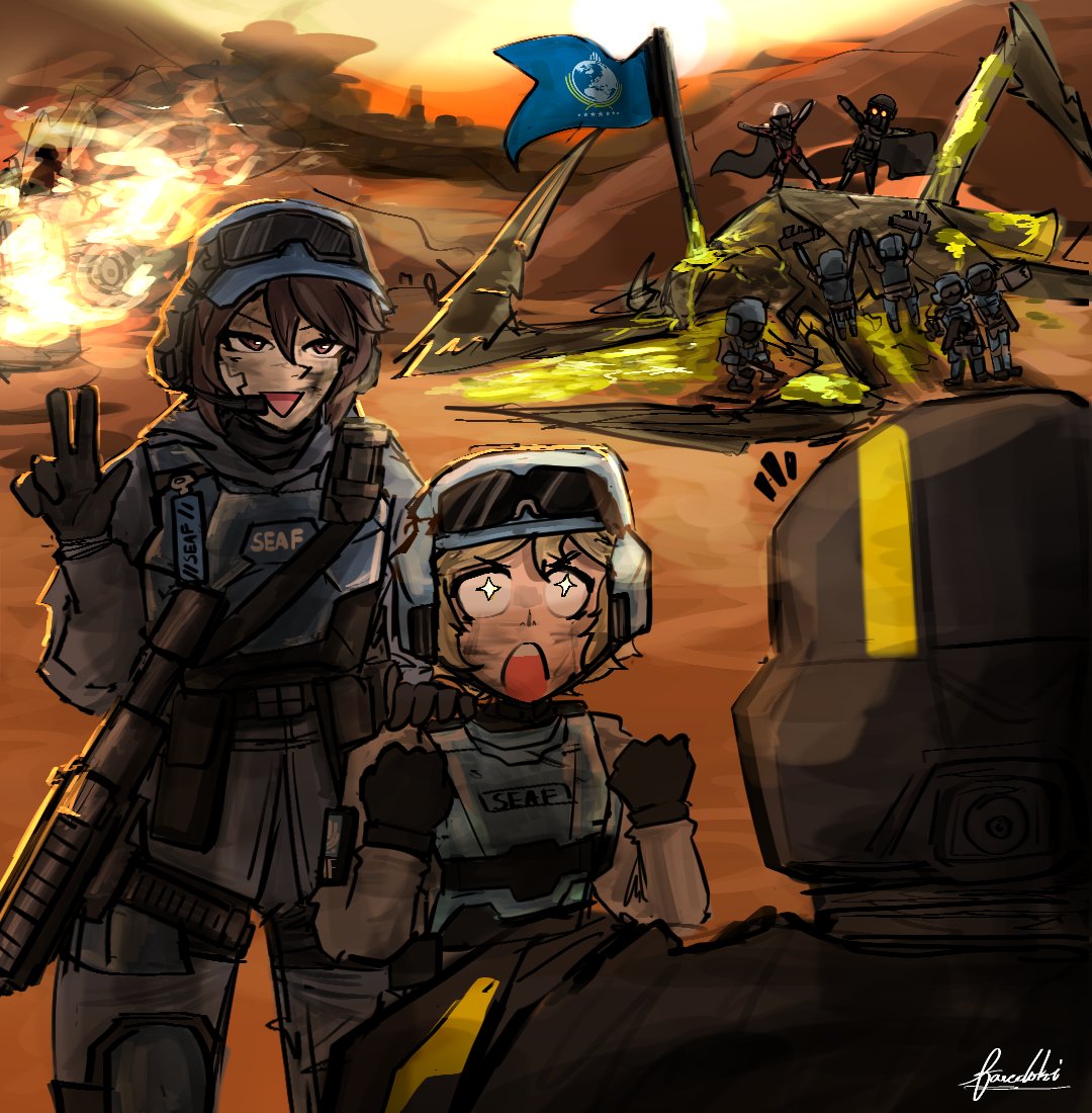 REAL HELLDIVER!!!!😱
They just want to take a selfie!!

Cheeky Seaf Girl Original Design by mah GOAT!!!
<a href="/Heartbreak_Juan/">HB ✧</a>  

Still learning to use Clip Studio lol😅
#Helldivers2 #fanart #SEAFChan