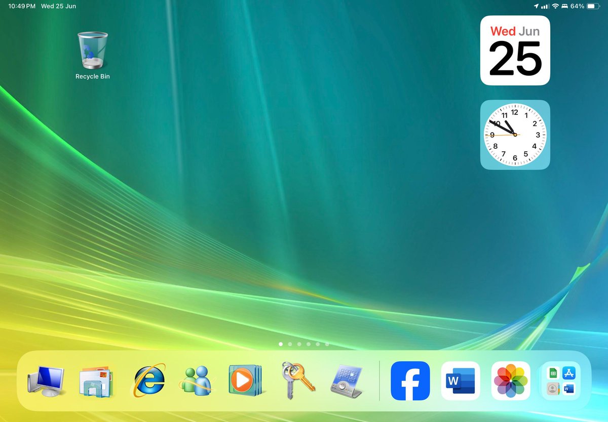 juanbuis's tweet image. someone used liquid glass on iOS 26 to turn their iPad into windows vista and... it's incredible