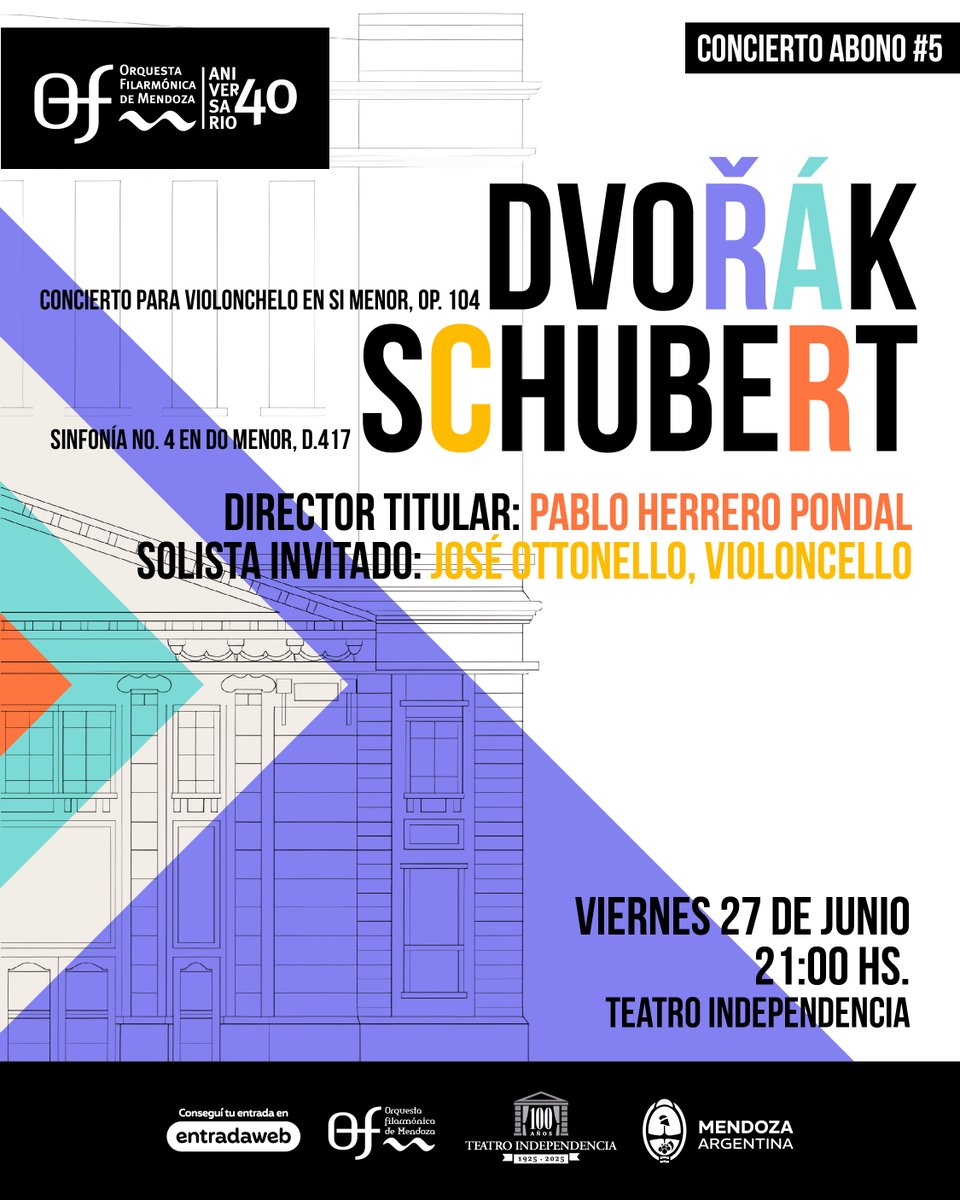 La Filarmónica presenta su concierto “Evocación lírica” en el Teatro Independencia.
Este viernes 27, a las 21, la Orquesta Filarmónica de Mendoza rendirá homenaje a Dvořák y Schubert en su concierto abono N°5.
🤳mendoza.gov.ar/prensa/la-ofm-…