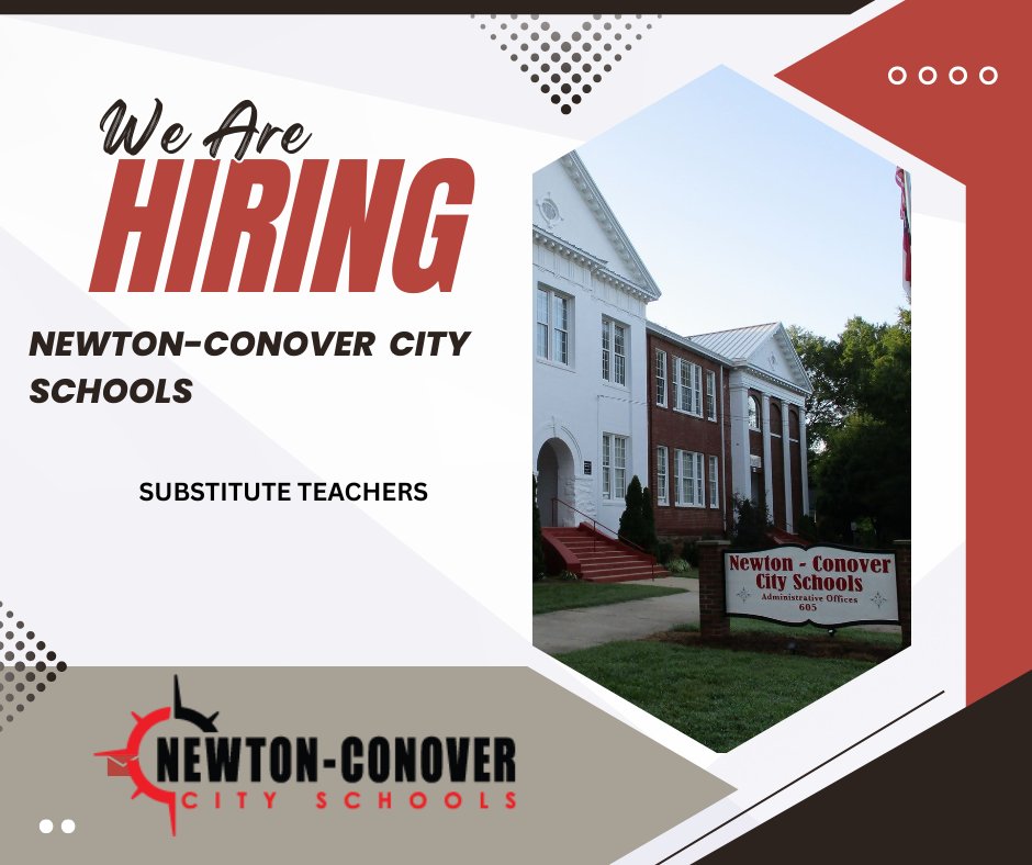 We're hiring Substitute Teachers for the 2025-26 School Year.

To apply: newtonconover.schoolspring.com/?jobid=5256684