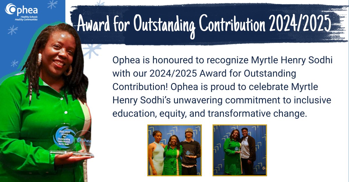 We are happy to present one of the recipients of the 2024/25 Ophea Award for Outstanding Contribution: Myrtle Henry Sodhi! An artist-scholar and educator, Myrtle’s transformative work continues to lead equity-centered projects that drive structural change bit.ly/43ZJhEl