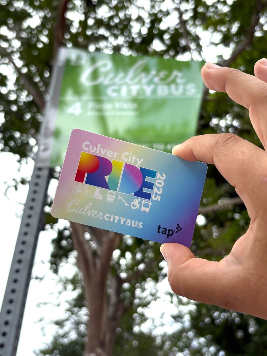 Join Culver CityBus at the Culver City Pride Festival on Saturday, June 28th, and grab a Custom Pride TAP card! 🏳️‍🌈

📍  Syd Kronenthal Park, 3459 McManus Ave, Culver City, 90232 

🗓️ Saturday, June 28, 2025

🔗Learn more: culvercity.org/Events-directo…
#PrideMonth