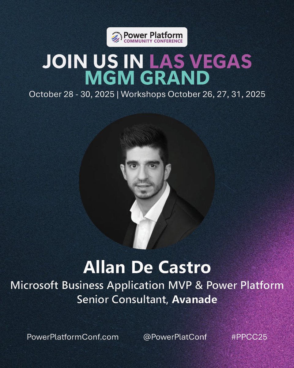 The one and only, <a href="/decastroallan/">Allan De Castro | Microsoft MVP | 🇫🇷</a>, Microsoft Business Application MVP and Power Platform Senior Consultant at Avanade, will be speaking at the Power Platform Community Conference | <a href="/powerplatconf/">Power Platform Community Conference</a>  2025 in Las Vegas. With a passion for Dynamics 365 CE and the Power Platform, Allan