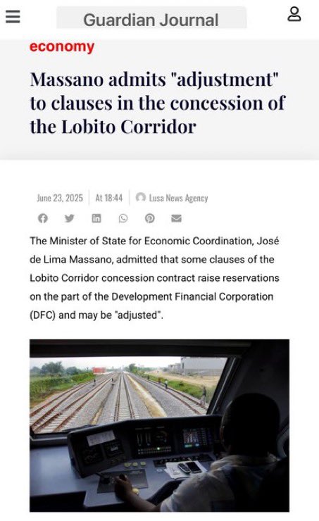 Interesting read today, I’m enjoying these conversations. 

I saw that the Minister of State for Economic Coordination, José de Lima Massano, has acknowledged that some parts of the Lobito Corridor concession agreement may be reviewed following concerns raised by <a href="/DFCgov/">DFCgov</a>.

It’s a