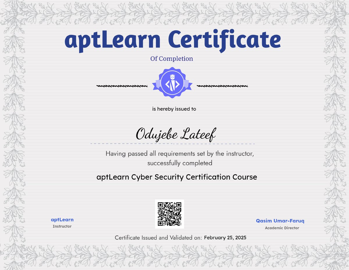 fola_omoJebe's tweet photo. My name is Fola🙂
Here is my progress in the field of Cybersecurity, I'm open to knowledge, as well experience! I've uploaded my certificates, hoping to learn &connect with my colleagues. I'd be sharing my practical experience, certifications, and progress #OpenToLearn https://t.co/7enT93A9xX