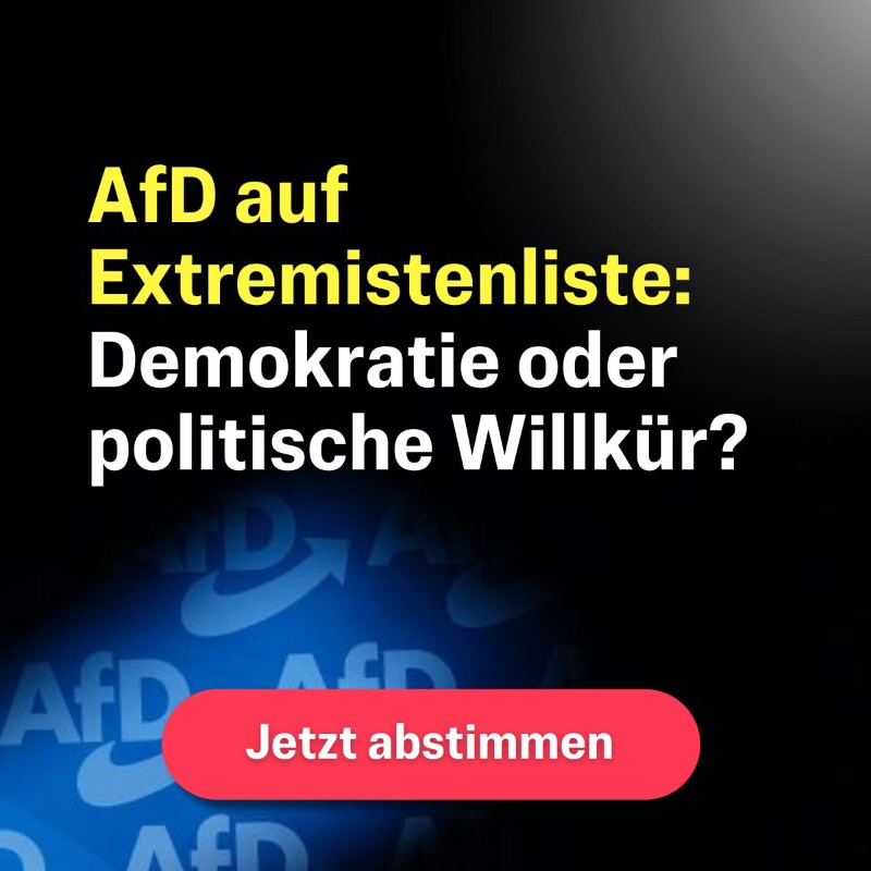EpochTimesDE's tweet photo. Die AfD wird in Bayern auf die Extremistenliste gesetzt. Was halten Sie von dieser Entscheidung? Ist es ein notwendiger Schutz der Demokratie oder ein politisch motivierter Schritt? Nehmen Sie an unserer Umfrage teil und teilen Sie Ihre Meinung!